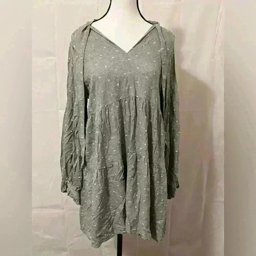 Women's Zara Grey Long Sleeve Dress with White Dots - Size‎ 5/S